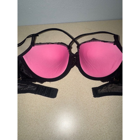 PINK Victoria Secret Black Lace Strappy Date Push Up Bra 34C - Picture 6 of 6